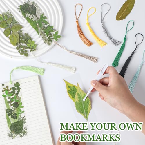 20 Sets Dried Leaves Bookmark Making Kit Transparent Bookmark DIY Projects Craft Gift Bulk PET Sticker with Color Tassels and Tweezer for Classroom Activities Reading Award and Book Lovers (Leaves) - style: Leaves
