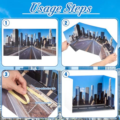 AmazingSpark 2 Set City Style Diorama Box and Road Sticker Decor, City Diorama Project Supplies Set, Cardboard Display Case Kit & Cards with Double Sided Tapes for Cars Miniature DIY Crafts - style: City