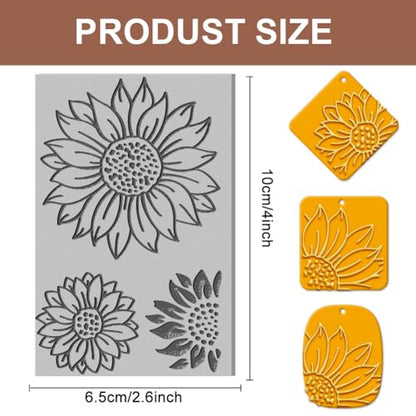 CHGCRAFT Sunflower Clay Texture Mat Flower Clay Modeling Pattern Pad Texture Sheets for Polymer Clay Making Earrings Jewelry, 4x2.6inch - style: Sunflower