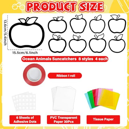 QOUBAI 32 Sets Apple Suncatchers Craft Kit DIY Window Stained Glass Effect Fall Apples Paper Craft for Home School Classroom Decor Kid Birthday Gifts Creative Art Projects Activity Game - style: Apple