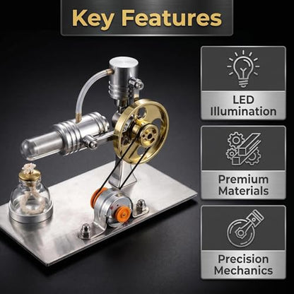 Hot Air Stirling Engine Motor Model,Stirling Engine Kit, Single-Cylinder Metal External Combustion Engine Motor,DIY Hot Air Engine Gift of Air for Adults Desktop (Silver) - color: Silver
