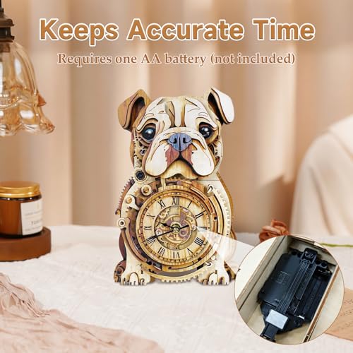 Kosmickiss 3D Puzzles for Adults, Wooden Bulldog Wall Clock Model Kits - color: Bulldog