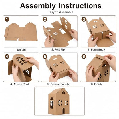 NUOBESTY 6 Pcs Cardboard Houses for Kids Crafts, Blank 3D Puzzle Village Kit to Paint and Color, DIY Paper Building Project for Indoor Art Activity