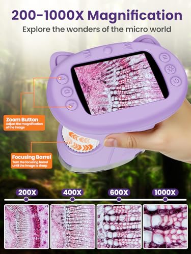 Microscope for Kids, 2.4 Inch Digital Microscope with 1000X Magnification, Handheld Camera Mini Pocket Magnifying Glass, Educational Birthday Gifts Toys for Ages 3+, Purple - color: Purple