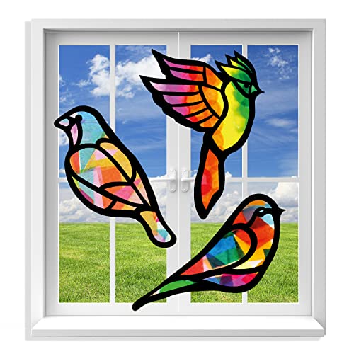 VHALE Suncatchers Craft 3 Sets (9 Cutouts) w Tissue Papers Stained Glass Effect Paper Sun Catcher Kit, Window Art, Classroom Crafts, Creative Art Projects, Kids Party Favors (Bird) - style: Bird