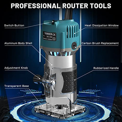 TwoWin Router Tool, 110V-120V 800W Compact Wood Router Tool for Woodworking - color: Brown and Blue