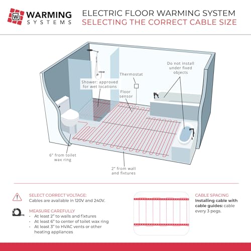 260 Sqft 240V Electric Radiant Floor Heating Kit – Includes Heating Cable, WiFi-LED Thermostat, Sensor, Cable Guides, Installation Monitor and Under Tile Heated Floors - size: 260 Sq Ft (240 Volt)
