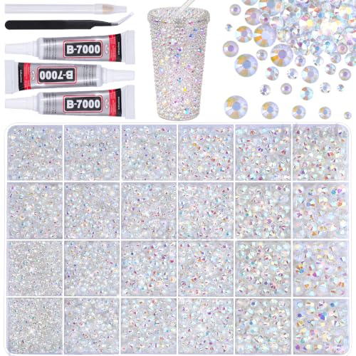 33000Pcs 2-6mm Clear AB Resin Iridescent Rhinestones for Bedazzling Kit - color: Clear White AB 2-6mm
