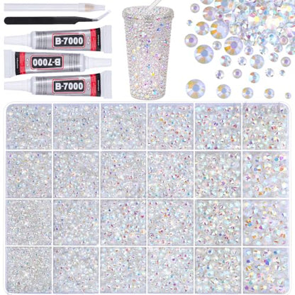33000Pcs 2-6mm Clear AB Resin Iridescent Rhinestones for Bedazzling Kit - color: Clear White AB 2-6mm