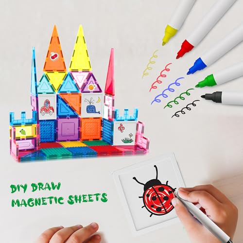 PicassoTiles Mega Magnetic Building Block 350 Piece Set Magnet Tile Construction Blocks with Car Base, Character Figures, Markers, Whiteboard, 110+ Page Ideabook Included for Ages 3 Up STEM Learning - color: 350 Pcs With Car and Figures