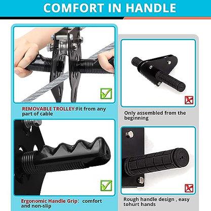 Zip Line Kit for Kids Adults : 200FT Up to 380Lbs - Quick Tighten Zipline for Backyard Outdoor with 100% Rust Proof Removable Trolley Seat Spring Brake - size: 200ft