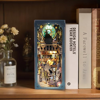 DIY Book Nook Kit Magic - Wizard and Cat Book Nook Kits for Adults, 3D Wooden Puzzle Miniature Fantasy Witch Potion Room Theme Bookshelf Decor, Creative DIY Craft for Teens - style: Magic Collection House