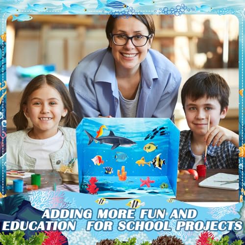 AmazingSpark 6 Set Ocean Diorama Box and Water Sticker Decor, Ocean Habitat Diorama Project Supplies Set, Cardboard Display Case Kit & Water Sticker with Double Sided Tapes for DIY Crafts - style: Ocean
