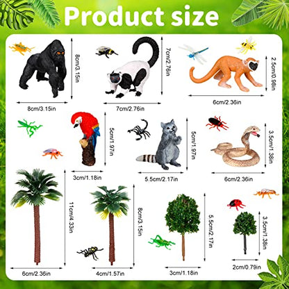 Jexine 25 Pack Rainforest Animals Figures Tropical Diorama Kit Kids