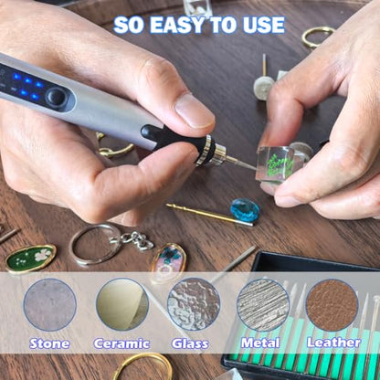 USB Rechargable Engraving Machines Pen with 35bits,Mini Electric Engraver Etching Machines Cordless Rotary Tools Engraved Jewelry Stone Metal Plastic Wood Resin - color: Silver