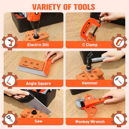 Kids Tool Set 48pcs, Christmas Birthday Gifts for Boys Girls Ages 3 , 4, 5, 6, 7,Toddler Tool Set with Portable Tool Box & Electronic Toy Drill, Construction Toys Tools for Toddlers - style: A-Kids Tool Set