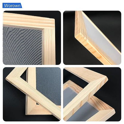 Worown A4 Wooden Paper Making Screen Kit, Paper Making Frames, Mould and Deckle for DIY Crafts (12 x 8 Inch) - size: A4