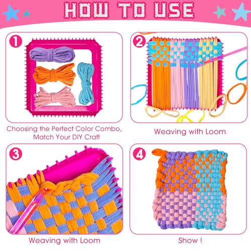 ZJEFUNS Weaving Loom Kit Toys for Kids and Adults DIY Arts and Crafts for Girls Ages 5 6 7 8 9 10 12, Pot Holder Loom Knitting Kits Includes 8 Color Craft Loops for Beginners