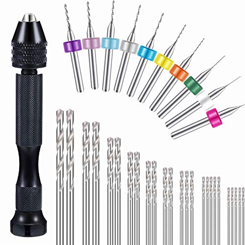 Mudder 36 Pcs Pin Vise Hand with Drill Micro Bits Set(Black) - color: Multicolor
