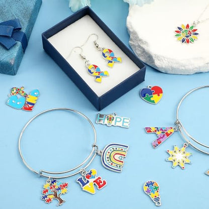 SANNIX 110Pcs 55 Pairs Autism Awareness Charms, Gold Enamel Autism Jewelry - style: Autism Charms