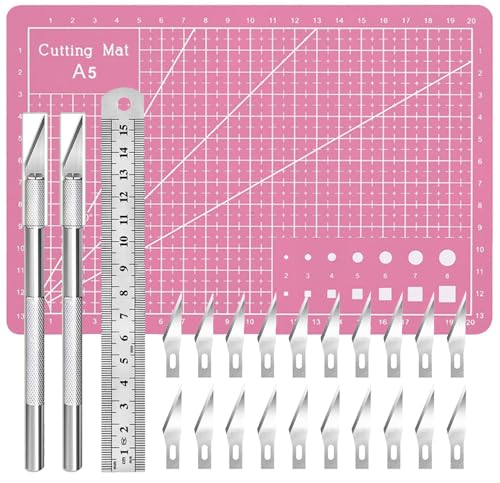 Craft Knife Precision Hobby Knife Kit with 2 Exacto Knife and 20 PCS Exacto Blades for DIY Art Work Cutting, Hobby, Scrapbooking, Stencil (Pink) - color: Pink