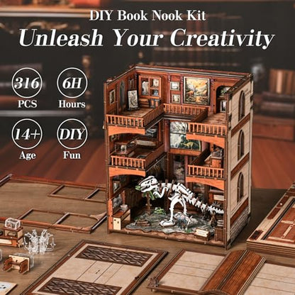 Dinosaur Fossil Museum Book Nook Kit, DIY Miniature Model with LED - color: Dinosaur Fossil Museum