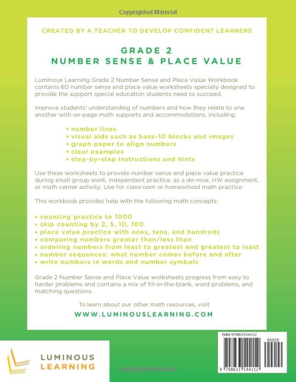 Number Sense and Place Value Workbook - Grade 2: Making Math Visual