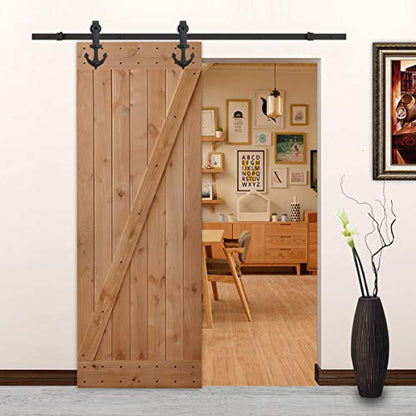 LUBANN Rustic Hardwood Barn Door Unfinished Knotty Alder Solid Wood Barn Door Slab (30X84 Z Brace) - size: 30X84 Z Brace