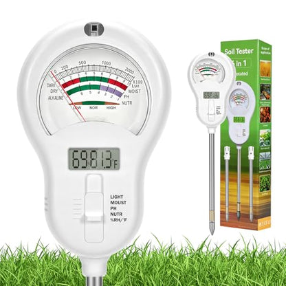 6-in-one Soil Test Kit-Soil Moisture Meter/PH Meter/Fertility/Sunlight Intensity Soil Tester, LCD Air Hygrometer&Temperature Moisture Meter for Plants-Garden, Lawn,Farm,3 Pack Detachable Probe