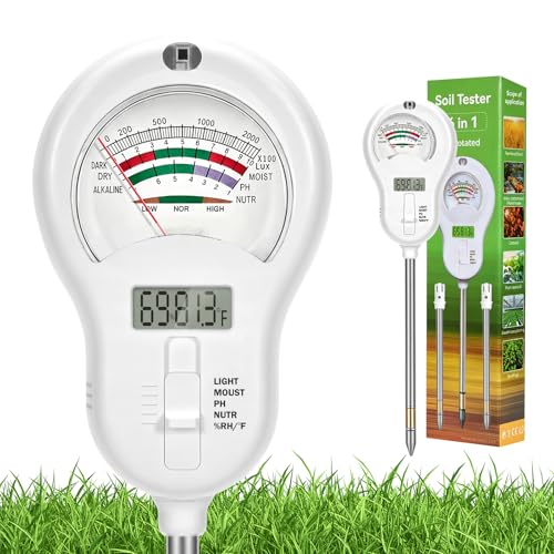 6-in-one Soil Test Kit-Soil Moisture Meter/PH Meter/Fertility/Sunlight Intensity Soil Tester, LCD Air Hygrometer&Temperature Moisture Meter for Plants-Garden, Lawn,Farm,3 Pack Detachable Probe