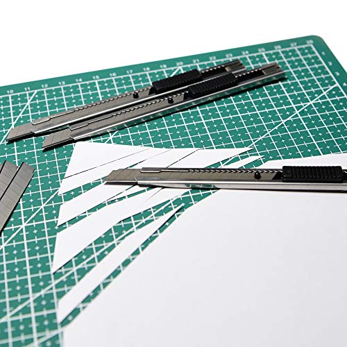 30 Snap Off Utility Knife Blades 9mm Auto Lock Retractable Craft Cutters with Extra 3 Pcs Carbon Steel Art Knives for Cutting Box Paper Cardboard Graphics Projects - color: Silver Set