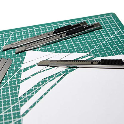 30 Snap Off Utility Knife Blades 9mm Auto Lock Retractable Craft Cutters with Extra 3 Pcs Carbon Steel Art Knives for Cutting Box Paper Cardboard Graphics Projects - color: Silver Set
