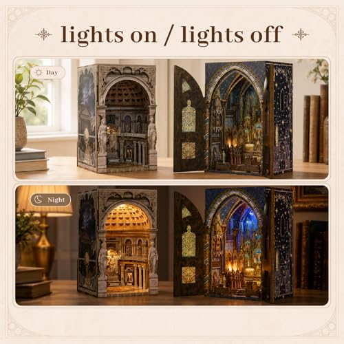 MiniCity 2-Piece Book Nook Kit Set, 3D Wooden Bookshelf Puzzle - color: Pantheon & Notre-dame Bacilica