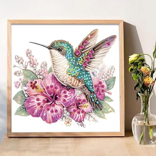 JATOK Diamond Art Kits for Adults Hummingbird and Flower Special Shaped Gem - color: blue