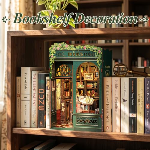 Owl Bookstore Book Nook Kit - 3D Wooden Puzzles with LED - color: Owl Bookstore