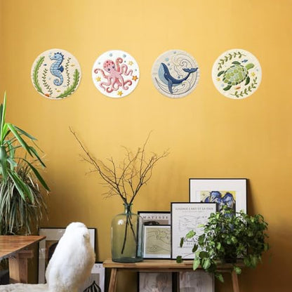 INFUNLY 4 Sets Embroidery Kit for Beginners with Sea Animals Pattern DIY Embroidery Kit for Adults Ocean Embroidery Art Kit Turtles/Seahorses/Octopuses/Whales Cross Stitch Kit with Embroidery Hoops - color: Sea Animal Kits