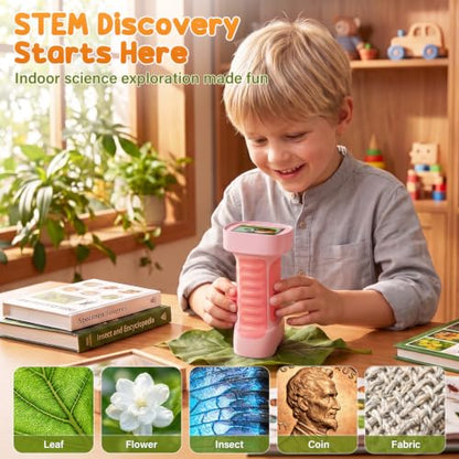 4K 1000X Handheld Digital Microscope for Kids with 2.4" IPS Screen - color: Pink