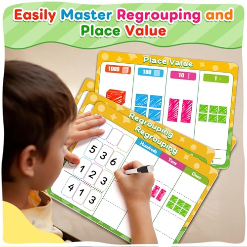 12 Pack Place Value Chart Dry Erase Flash Cards, 9" x 12" Math Manipulatives Small White Board Addition Subtraction 1st 2nd 3rd Grade Classroom Teacher Homeschool Supplies Essential - color: Yellow