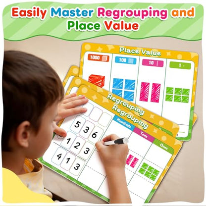 12 Pack Place Value Chart Dry Erase Flash Cards, 9" x 12" Math Manipulatives Small White Board Addition Subtraction 1st 2nd 3rd Grade Classroom Teacher Homeschool Supplies Essential - color: Yellow