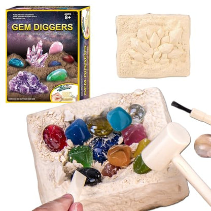 Gemstones Dig Kit Earth Science Kits for Kids Age 6-8-12-14, Birthstone Gemstone Dig Kit, Geology Kit with Break Your Own Geodes, Rock Mining Kit Birthday Gifts Toys for Boys Girls