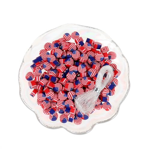 100pcs 4th of July Independence Day American Flag Polymer Clay Spacer Beads for Jewelry Making DIY Craft Bracelet Necklace (American Flag) - color: American Flag 1