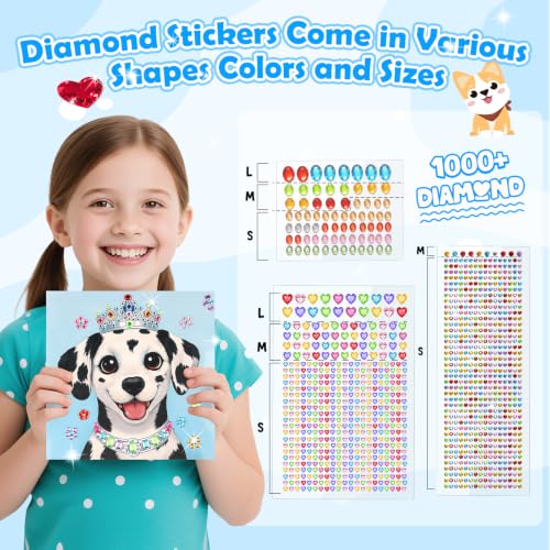 Gem Art Sticker Kit,Diamond Art Sticker Crafts for Kids Ages 4-12 - color: Blue-Dog