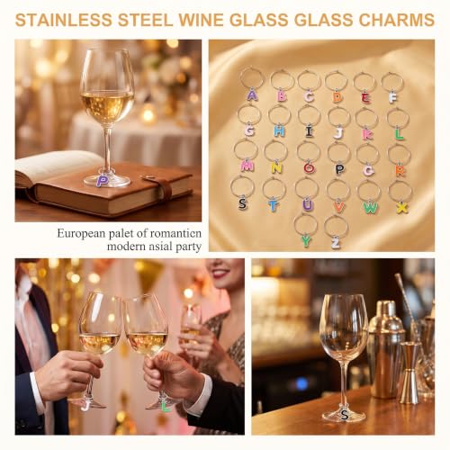 100 PCS Wine Charms for Stem Glasses Letters, 40PCS Wine Glass Charm Rings