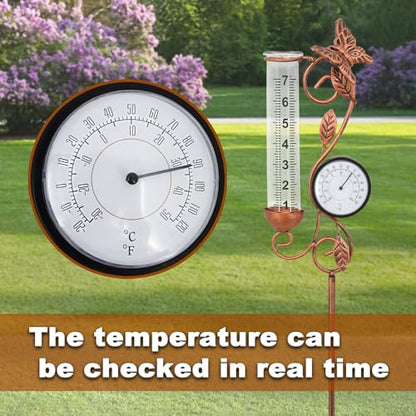 36.5in Butterfly Rain Gauge Thermometer Bronze Metal Garden Stake Decor - color: Bronze Butterfly