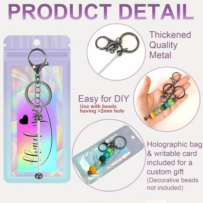 42/84/126 Pcs Beadable Keychain Bars Bulk Blank DIY Beaded Keychain Making Supplies with Bag Thank You Card - color: Black