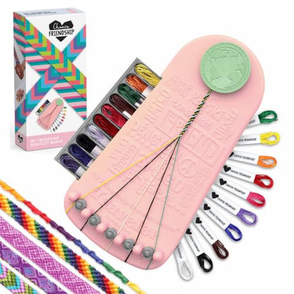 Choose Friendship Bracelet Making Kit – 20 Pre-Cut Threads, Portable Loom with Storage, Makes 8 Bracelets, Craft Gift for Kids Ages 8+, Blush Pink “Macaroon” - color: Macaroon