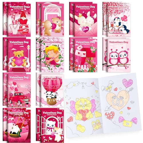 BenLouis 24 Pcs Valentine's Day Mini Coloring Books for Kids Party Favors - style: Valentines Day