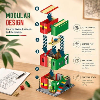 City Library House Building Set Collectible Model for Adults, Compatible with Lego Street View Architecture Desktop Ornament Home Office Decor for Adults