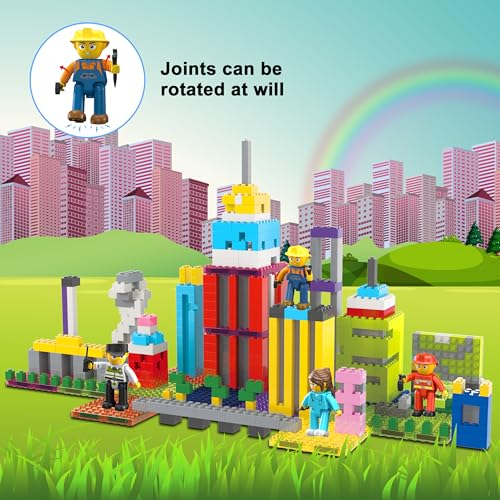 PicassoTiles Magnetic Tiles Action Figures 4 Piece City Characters for Magnet Tile Building Blocks Accessory Add On Pack Construction Block Set Toddler Toy Educational Learning Kit Age 3 and up PTA18 - color: 4 Pcs City Builder