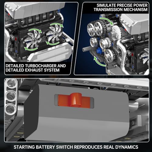 Mould King 10213 Car Engine Building Sets, Intelligent Chip Drive Engine Model Kit that Runs, Build Your Own STEM V8 Engine Model Toys for Adults Collections Home or Office Décor (744+ PCS) - style: MK-10213 engine
